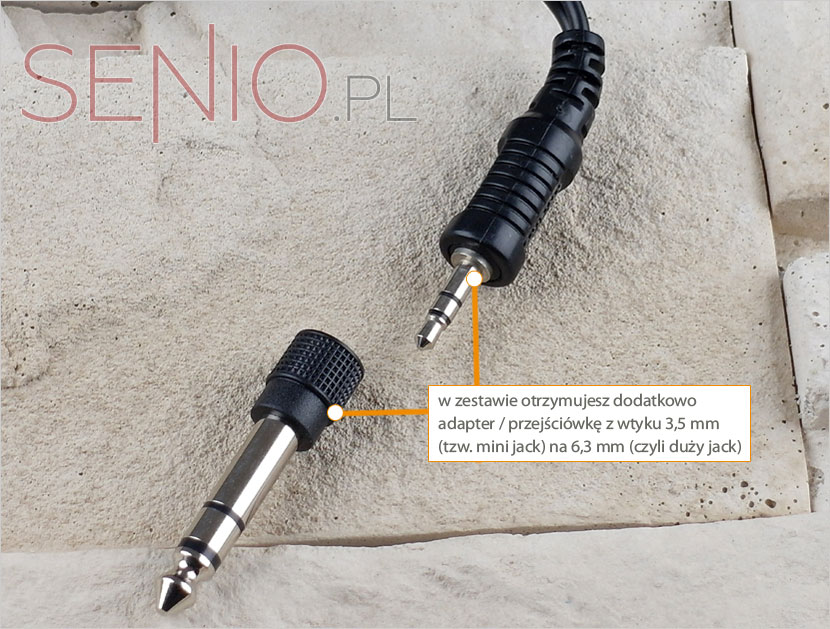 W zestawie słuchawek nausznych marki Philips otrzymuje się dodatkowo adapter/przejściówkę z wtyku 3.5 mm na 6.3 mm
